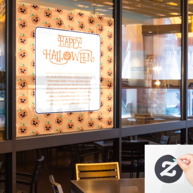 Halloween Kawaii Pumpkins Pattern Window Cling (Restaurant Window)