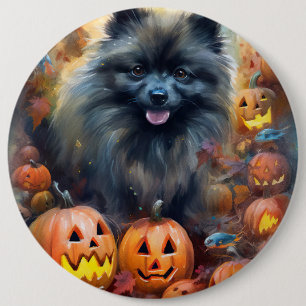 Halloween Keeshond With Pumpkins Scary 6 Cm Round Badge