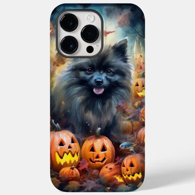 Halloween Keeshond With Pumpkins Scary Case-Mate iPhone Case (Back)