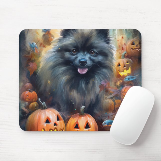 Halloween Keeshond With Pumpkins Scary Mouse Mat (With Mouse)