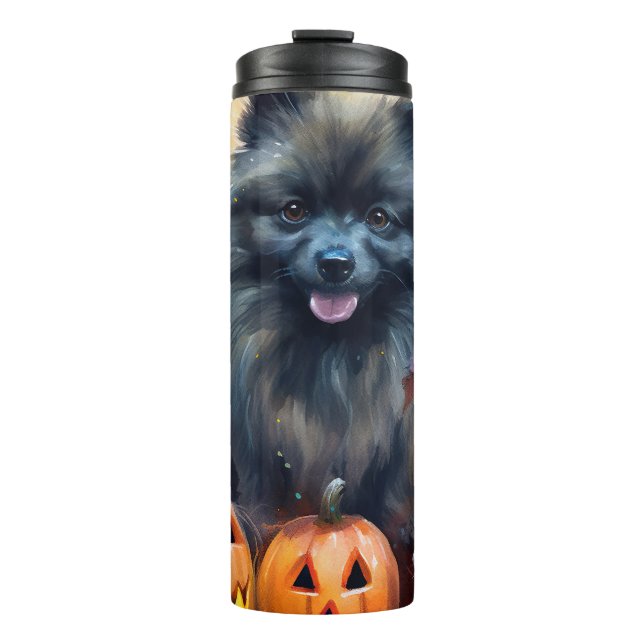 Halloween Keeshond With Pumpkins Scary Thermal Tumbler (Front)