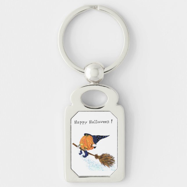 Halloween Keychain Witch Pumpkin Flying Broom (Front)