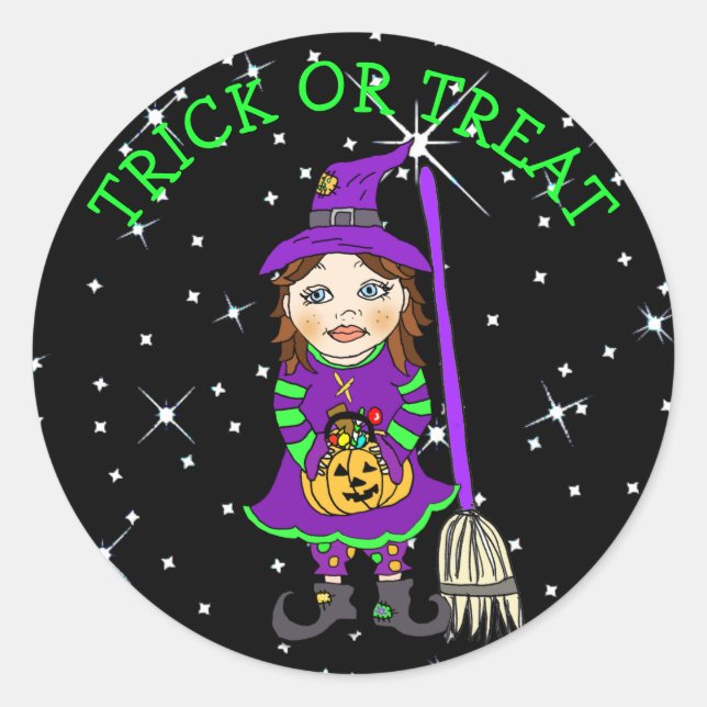 Halloween Kid Witch Costume Starry Night Classic Round Sticker (Front)