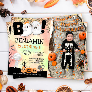 Halloween Kids Costume 1st Birthday Party Photo Invitation