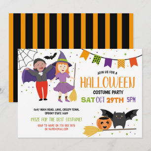 Halloween Kids Costume Fancy Dress Bats Party Invitation