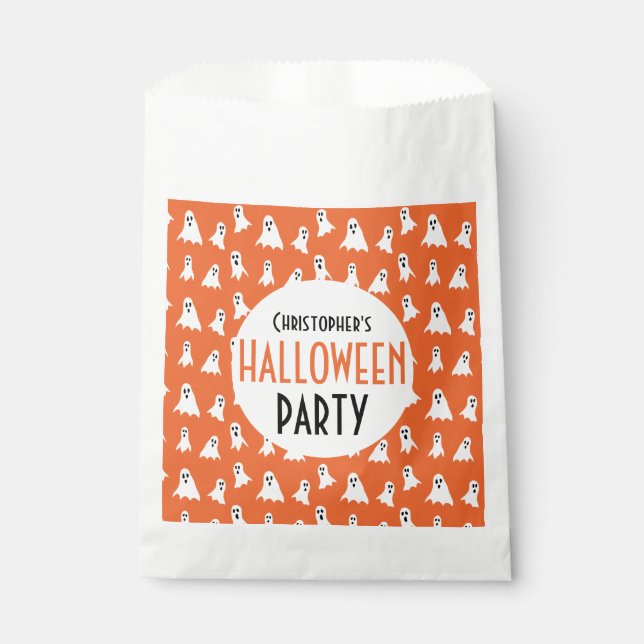 Halloween Kids Ghost Pattern Personalised Party Favour Bags (Front)