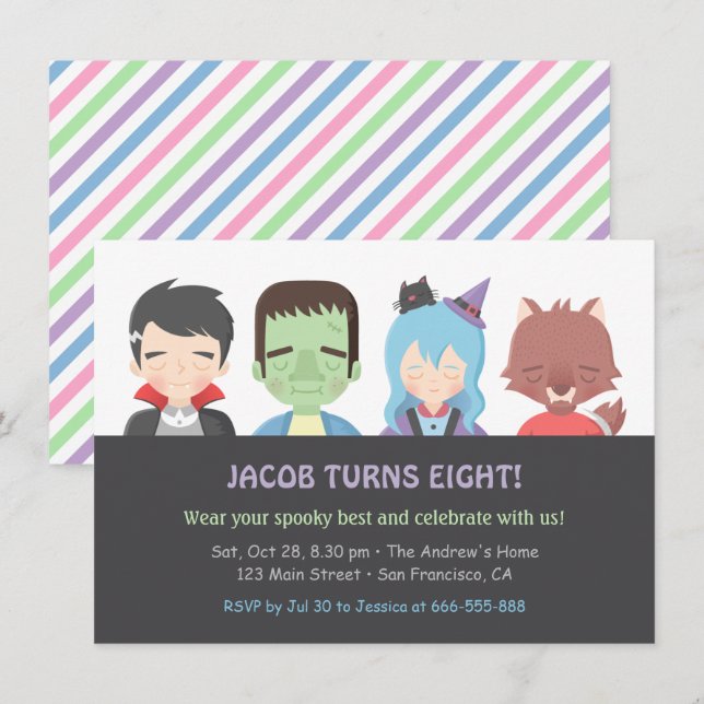 Halloween Kids Monster Birthday Party Invitations (Front/Back)