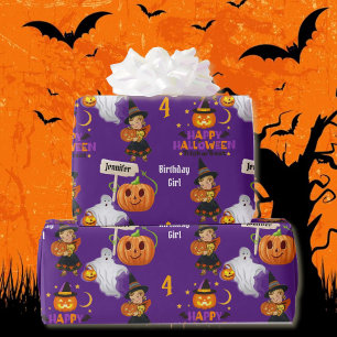 Halloween Kids Name Child's Birthday Personalise Wrapping Paper