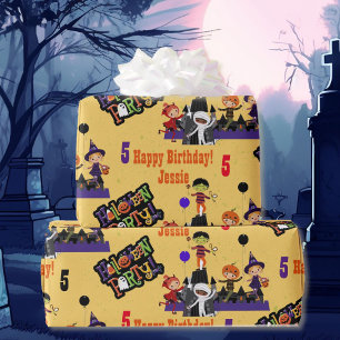 Halloween Kids Name Child's Birthday Personalise Wrapping Paper