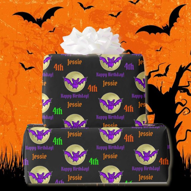 Halloween Kids Name Child's Birthday Personalise Wrapping Paper (Creator Uploaded)