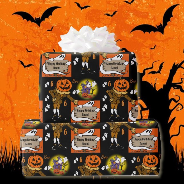 Halloween Kids Name Child's Birthday Personalise Wrapping Paper (30 inches wide)