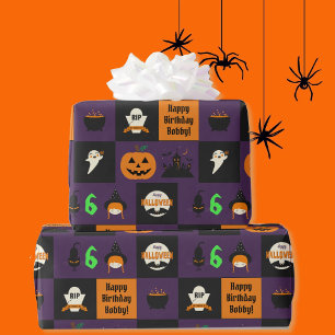 Halloween Kids Name Child's Birthday Personalise Wrapping Paper