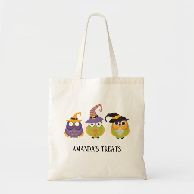 Halloween kids owls treat bag. Funny witch. Animal Tote Bag (Front)
