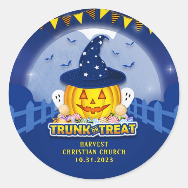 Halloween Kid's Trunk or Treat Pumpkin Classic Round Sticker (Front)