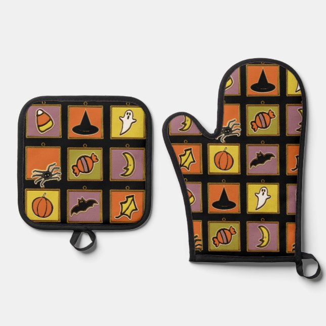 Halloween Kitchen Decor Oven Mitt & Pot Holder Set (Front)