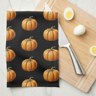 Halloween kitchen decor with vintage pumpkin tea towel