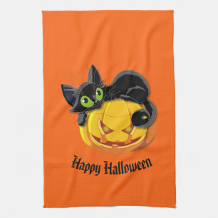 Halloween Kitchen Towel-Black Cat Tea Towel