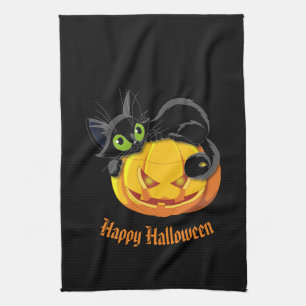 Halloween Kitchen Towel-Black Cat Tea Towel