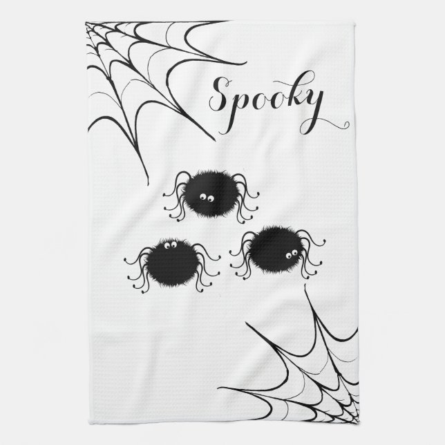 Halloween Kitchen Towel-Dancing Spiders Tea Towel (Vertical)