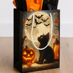 Halloween Kitten Full Moon and Bats  Medium Gift Bag