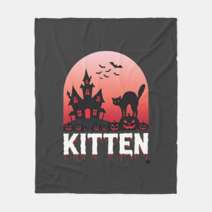 Halloween Kitten Haunted House Cat Design_1 Fleece Blanket