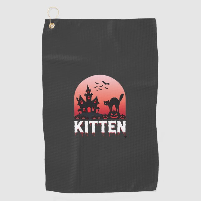 Halloween Kitten Haunted House Cat Design_1 Golf Towel (Front)