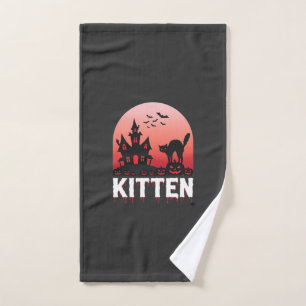 Halloween Kitten Haunted House Cat Design_1 Hand Towel