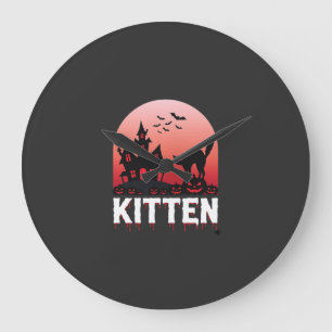 Halloween Kitten Haunted House Cat Design_1 Large Clock