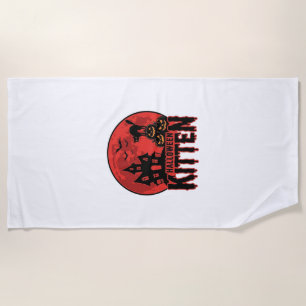 Halloween Kitten Haunted House Cat Graphic_1 Beach Towel