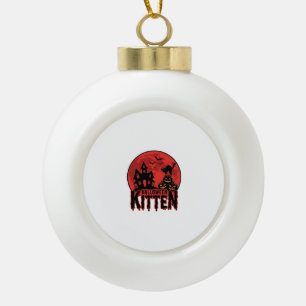 Halloween Kitten Haunted House Cat Graphic_1 Ceramic Ball Christmas Ornament