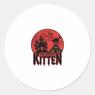 Halloween Kitten Haunted House Cat Graphic_1 Classic Round Sticker