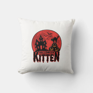 Halloween Kitten Haunted House Cat Graphic_1 Cushion