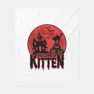 Halloween Kitten Haunted House Cat Graphic_1 Fleece Blanket