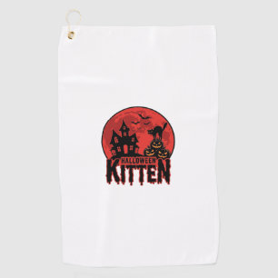 Halloween Kitten Haunted House Cat Graphic_1 Golf Towel