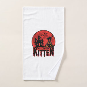 Halloween Kitten Haunted House Cat Graphic_1 Hand Towel