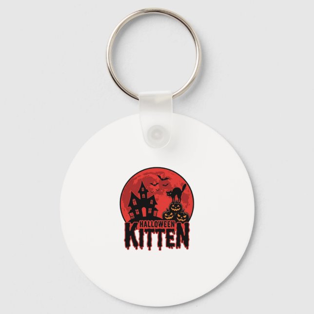 Halloween Kitten Haunted House Cat Graphic_1 Key Ring (Front)