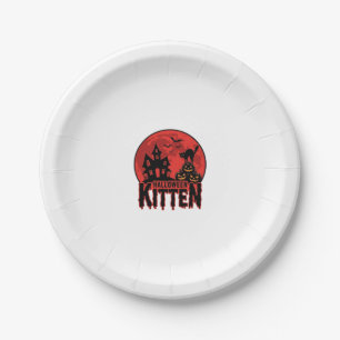 Halloween Kitten Haunted House Cat Graphic_1 Paper Plate