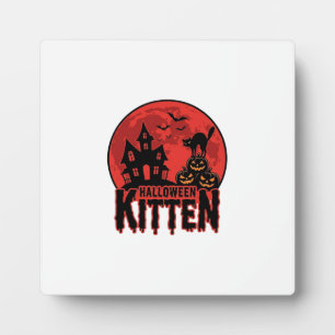 Halloween Kitten Haunted House Cat Graphic_1 Plaque