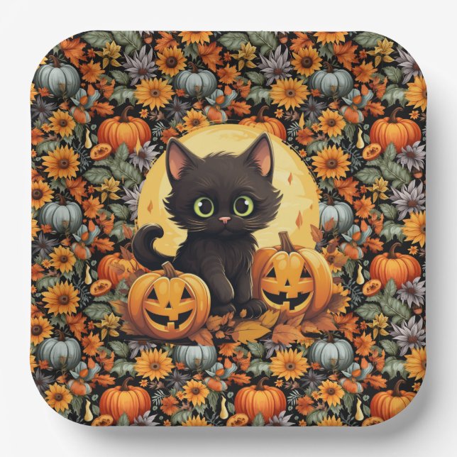 Halloween Kitten  Paper Plate (Front)