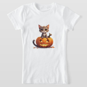 Halloween Kitten Peeking From Pumpkin Decor 🎃 T-Shirt