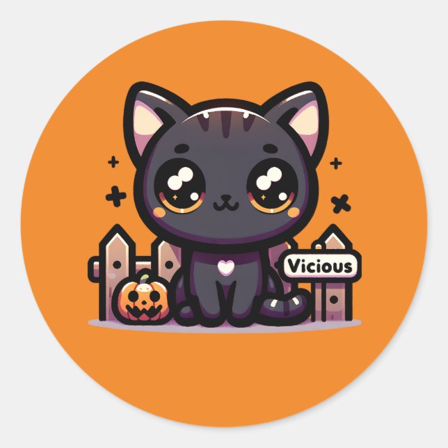 Halloween Kitten Vicious Cute Cat Classic Round Sticker (Front)