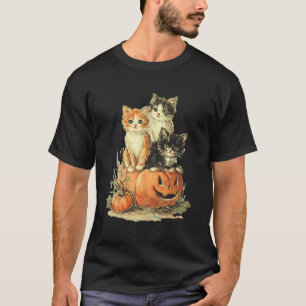 Halloween Kittens Pumpkin Kitten Cat Art Vintage J T-Shirt
