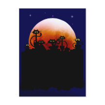 Halloween Kitties and Halloween Moon Postcard
