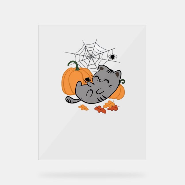Halloween Kitty and Spiders Classic T-Shirt Acrylic Sign (Front)