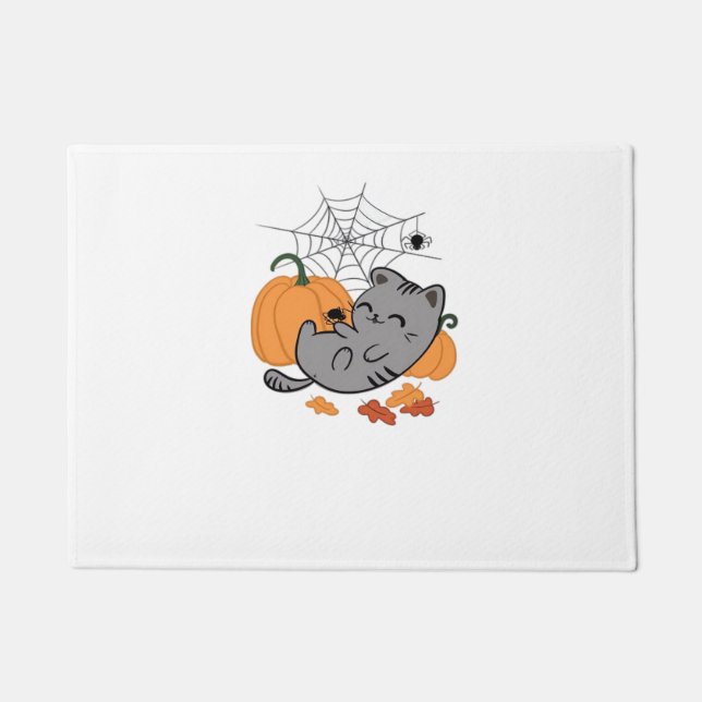 Halloween Kitty and Spiders Classic T-Shirt Doormat (Front)