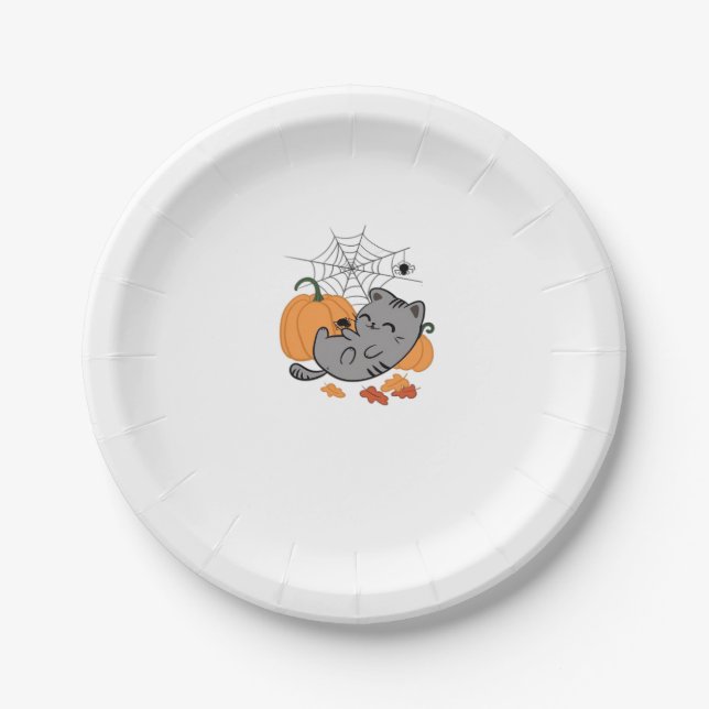 Halloween Kitty and Spiders Classic T-Shirt Paper Plate (Front)