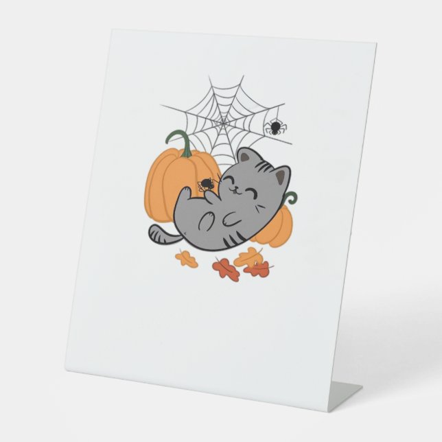 Halloween Kitty and Spiders Classic T-Shirt Pedestal Sign (Front)