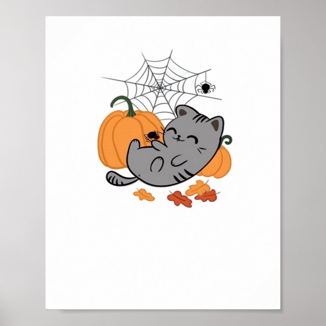 Halloween Kitty and Spiders Classic T-Shirt Poster (Front)