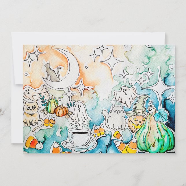Halloween Kitty Art Holiday Card (Front)