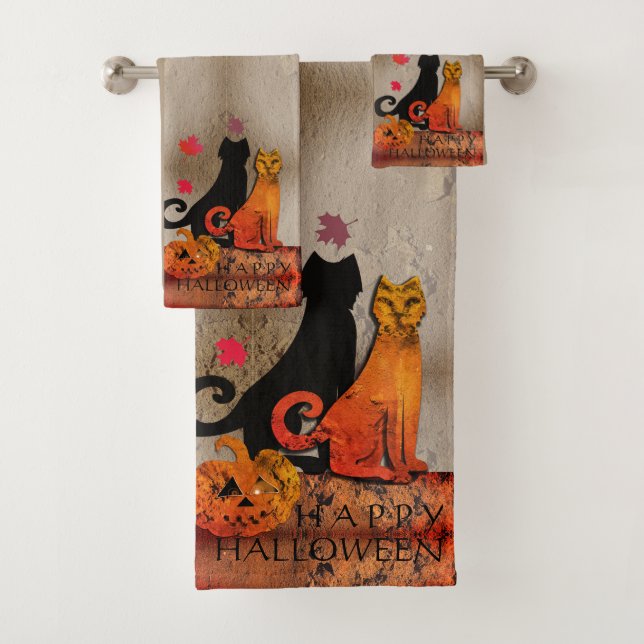 Halloween Kitty Cat Bath Towel Set (Insitu)
